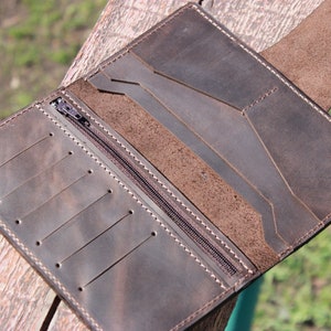 Cuero largo bifold cartera cartera de viaje largo bolso de cuero bolso de cuero largo monedero mujer cartera larga Bifold cuero personalizado