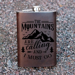 Mountains flask,Whiskey flask,Mens flask,Gift for Traveler,Flask 9 oz,Camping Hiking,Traveling Outdoors Gifts,Groom gift,Gift from her
