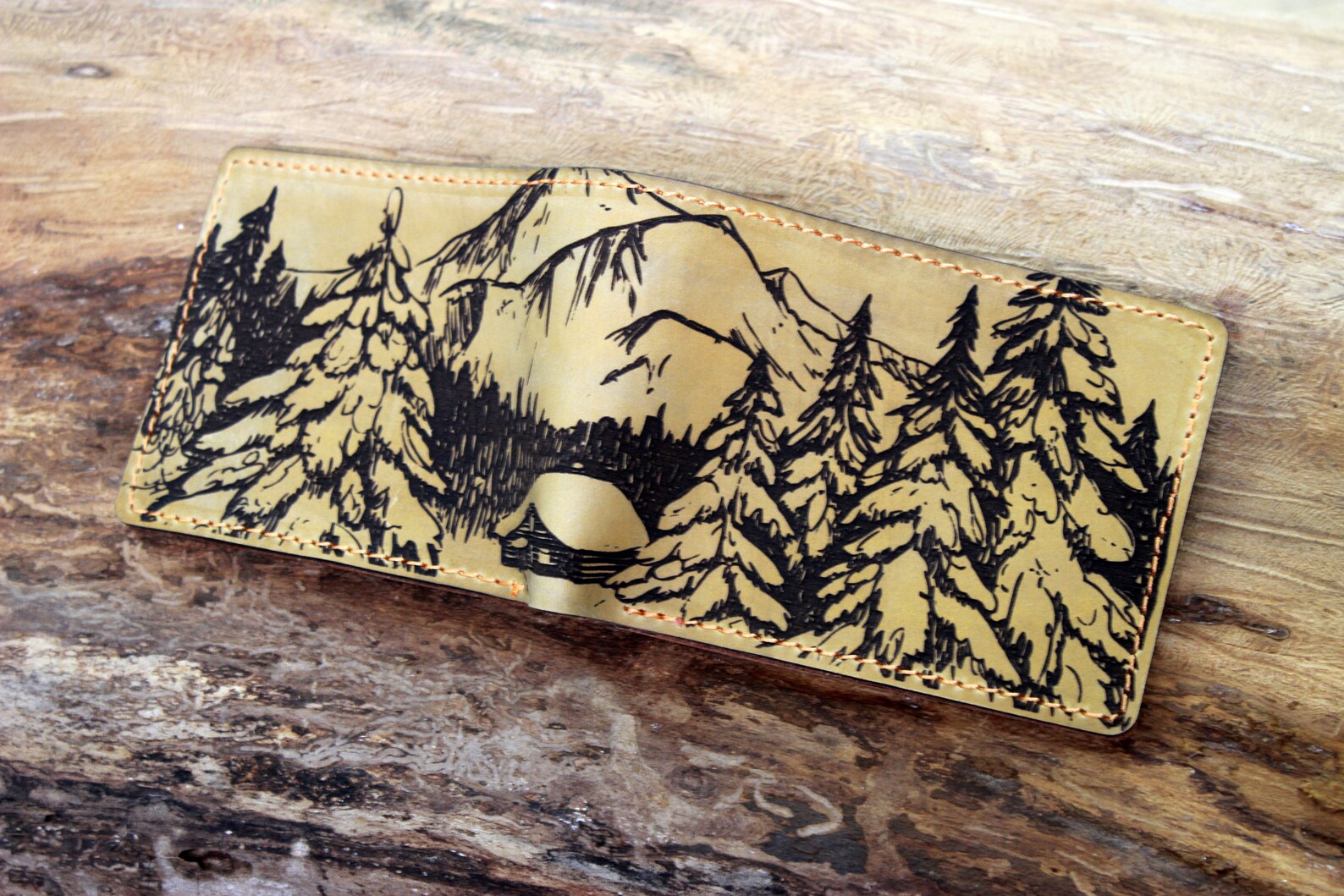 Mountain Wallet,men Wallet,leather Handmade Wallet,forest Tree Wallet ...