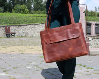 Leather tote bag, Leather bag woman, Shopper bag, Shoulder bag, Brown leather bag, Wife gift, Girlfriend gift, Gift idea for woman