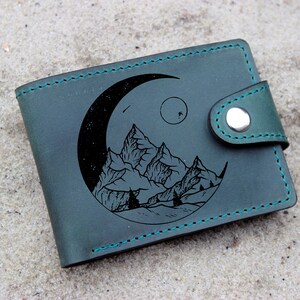 Cartera de montaña, personalizar cartera de cuero para hombres, cartera de cuero personalizada para hombres, regalos especiales de San Valentín para él 2020, regalos de mejor amigo