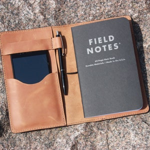 Leather Journal Cover for Moleskine Cahier Notebook Pocket size with pen holder 4.75x 7.5&quot; field notes Cover Vintage Refillable