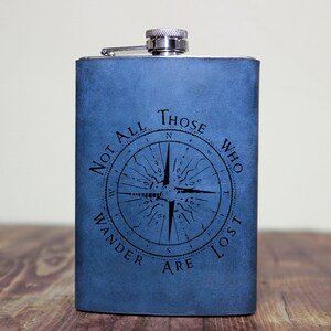 Compass flask, Not all who wander are lost with compass 6 oz. stainless steel Travel hip flask with attached lid