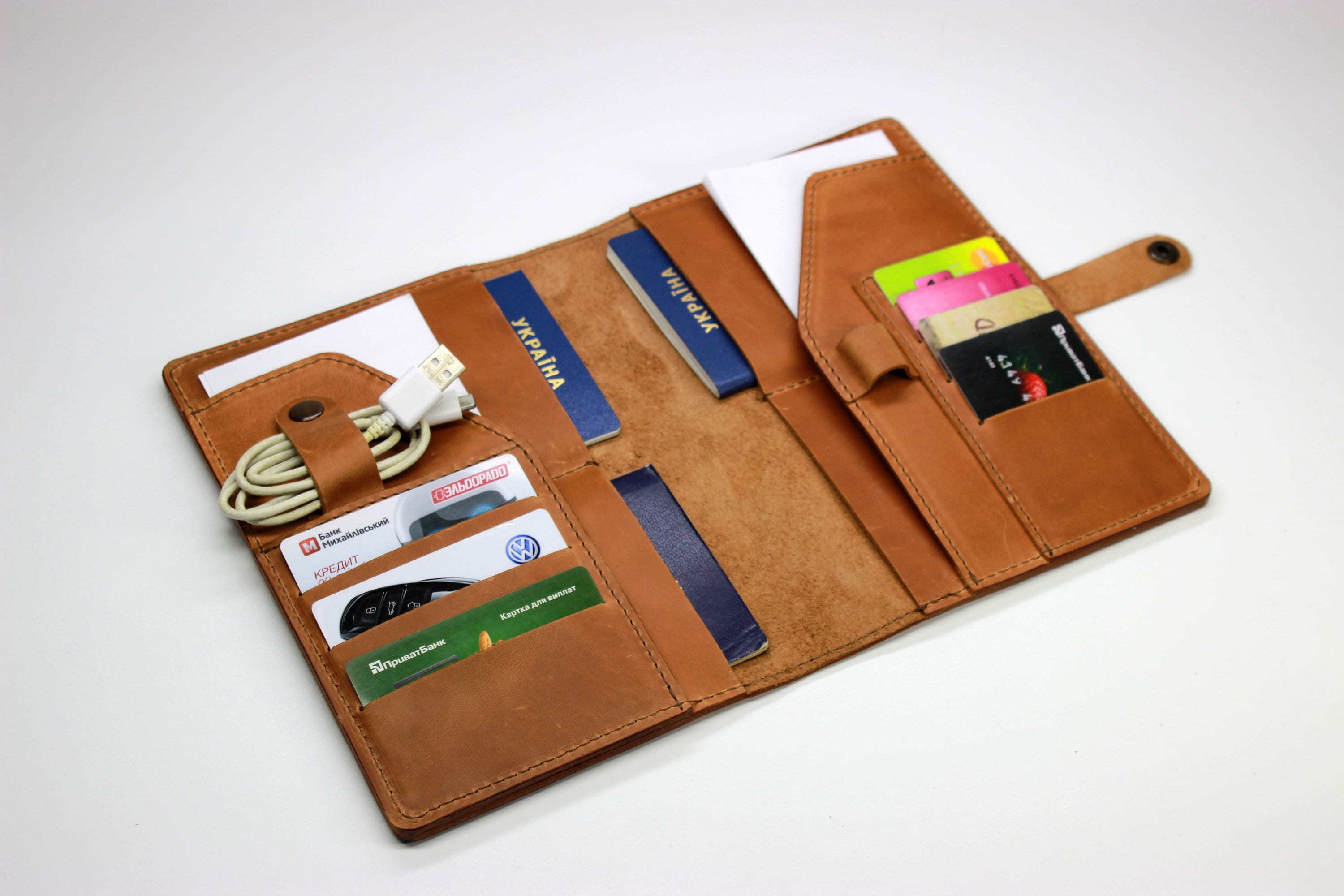family passport holder for 4 leather