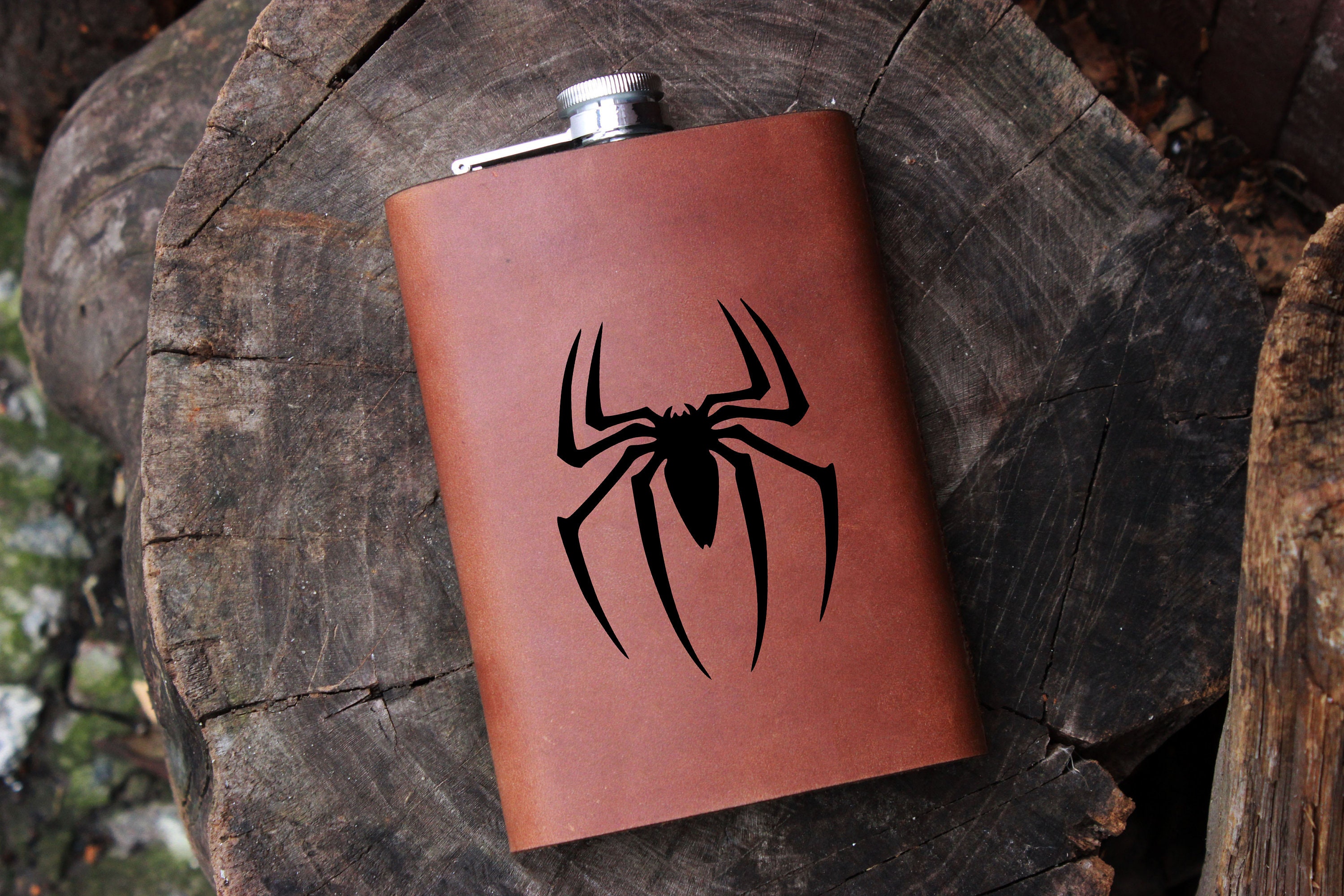 Custom Spider Hero Flask 9oz Steel Whiskey Hip Bottle Engraved