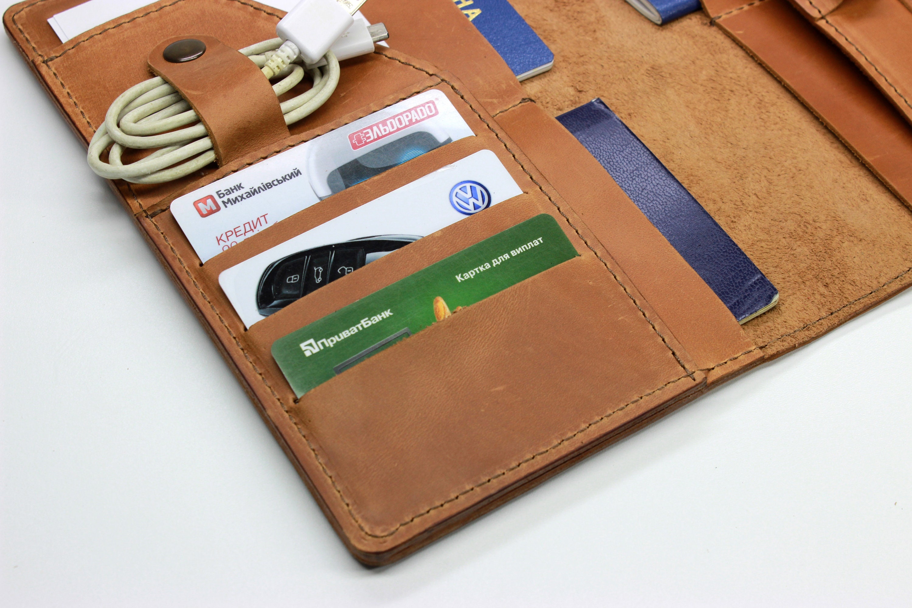 family passport holder for 4 leather
