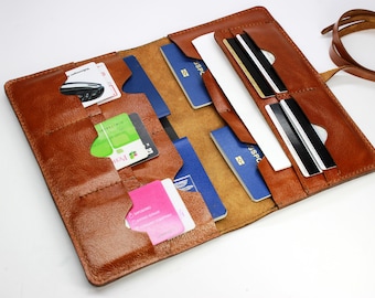 Crazy Horse Leather Travel Wallet | Passport & Ticket Holder with Card Slots, Snap Closure | Personalized