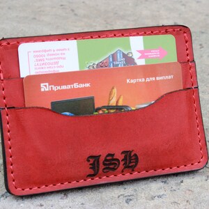 Soporte de tarjeta de cuero ersonalizado, billetera de cuero delgada hecha a mano, billetera minimalista, soporte de tarjeta minimalista, regalo del Día de San Valentín