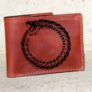 Jormungand Dragon Celtic Leather Wallet, North Runes Dragon Card Bifold Men Wallet, Viking Ouroboros Credit card wallet,Nordic Gift wallet