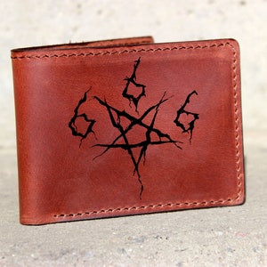Pentagram Portemonnee, Occult Gift lederen portemonnee, Pentagram Card Biker billfold Portemonnee, Satan Devil Demon 666 Satanic Goat Wallet