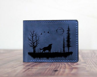 Lobo, carteira de lobo, masculino, carteira de couro, lobo uivante, floresta, natureza, carteira de couro de lobo, carteira personalizada, carteira gravada, carteira personalizada