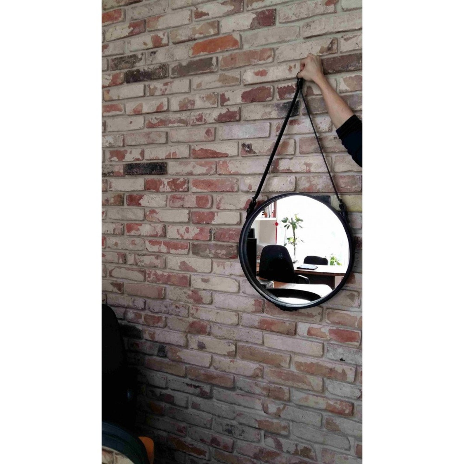 Round Mirror Leather Strap Mirror Roundleather Belt Mirror Etsy