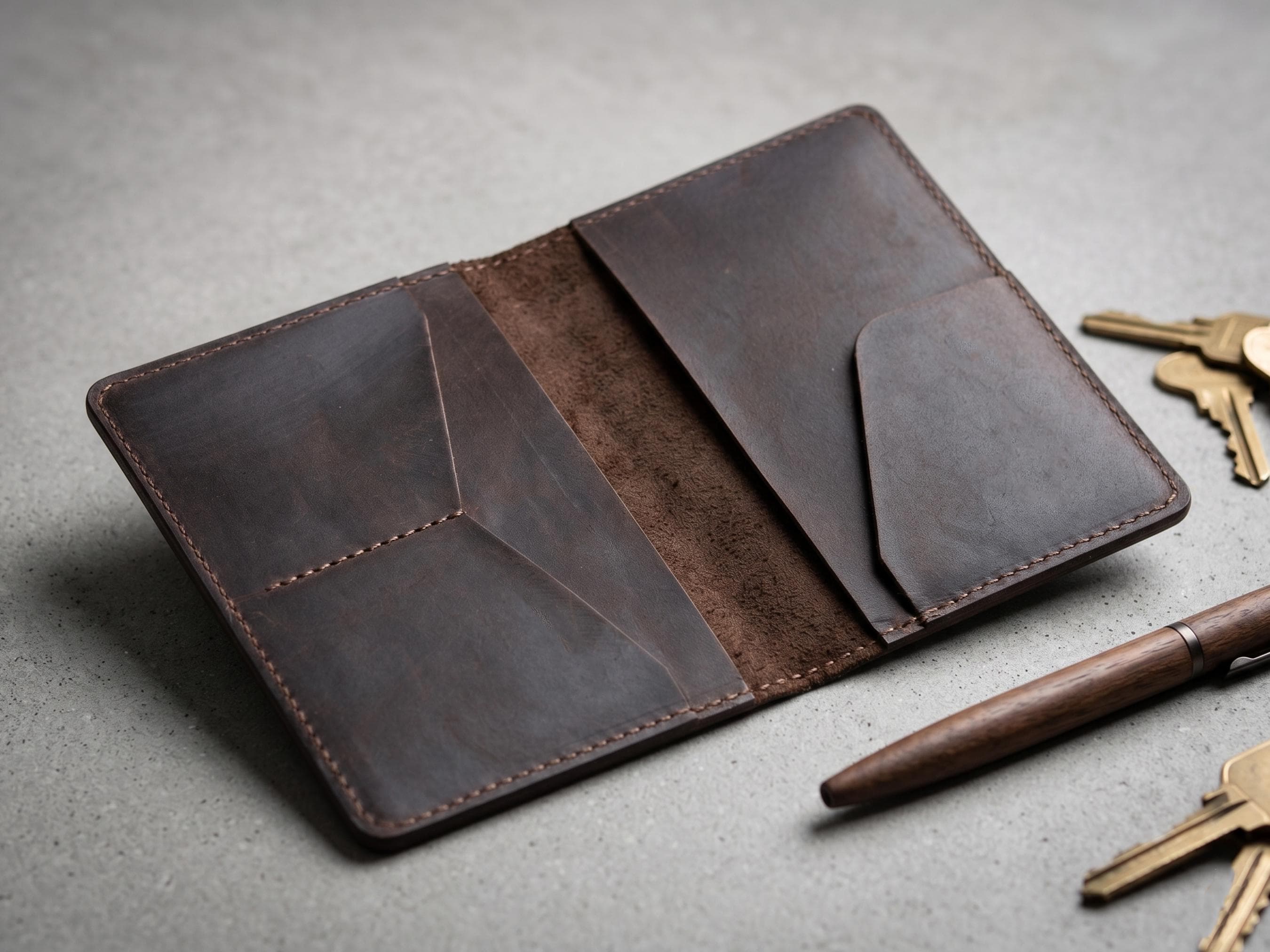 Red Leather Double Passport Holder - Dual Travel Wallet Case for