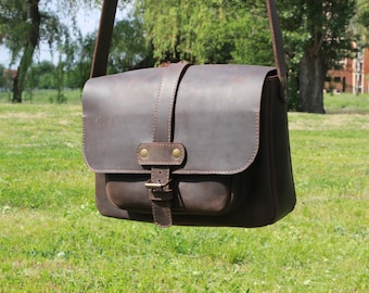 Dark brown, Saddle bag, Retro rustic bag, Boho leather bag, Bohemian Unisex bag, Small bag, Everyday purse, Classic Genuine leather bag,