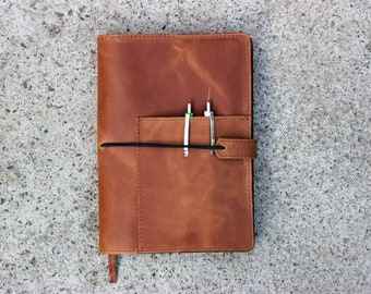 Gepersonaliseerde leren A5-notebookomslag, pennenhouder, reizigersdagboek