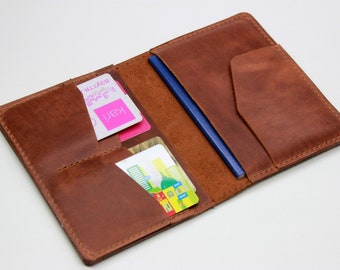 Personalized Leather Passport Holder, Monogrammed Travel Wallet