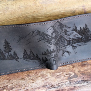 Billetera 2023, regalo del esposo, regalo para él, regalo de ella, montañas, billetera grabada, billetera personalizada, montaña de billetera de cuero para hombres, montañas,