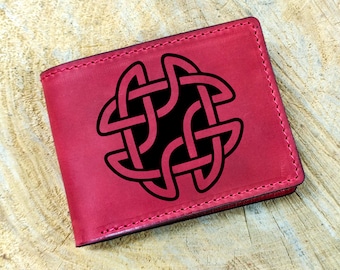 Cartera Vikinga De Cuero Grabada / Diseño De La Mitología Nórdica De Los Lobos Hati Y Skoll / Cartera De Cuero Personalizada Para Hombre / Regalo De Lobo Nórdico Para él - España