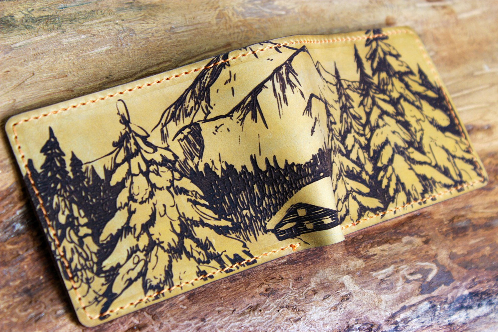 Mountain Wallet,men Wallet,leather Handmade Wallet,forest Tree Wallet ...