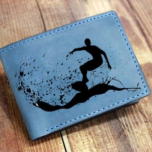 Surf Wallet Money Ocean Wallet Surfer Bifold Wawes Coins Wallet Surfer Mens Leather Wallet Waves Surfing Wallet Gift Men Boyfriend Friend