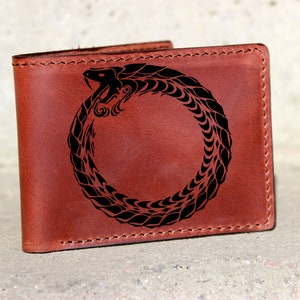 Jormungand Celtic Dragon Leather Wallet, North Runes Dragon Card Bifold Men Wallet, Vikings Ouroboros Cartera de tarjeta de crédito, billetera de regalo nórdico
