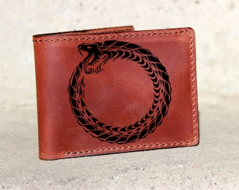 Jormungand Celtic Dragon Leather Wallet, North Runes Dragon Card Bifold Men Wallet, Vikings Ouroboros Credit card wallet,Nordic Gift wallet