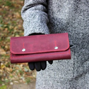 Leather women's wallet (Wine) | Woman leather wallet | Custom woman wallet | Long leather bifold wallet | Valentines day gift