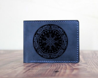 Viking Leather Bifold Men Wallet, Norse Celtic Leather Wallet, Vegvisir Norse Runes Card Bifold Wallet, Credit Card Wallet, Odin Gift