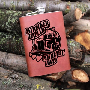 Flask, Truck Cab, Personalized Engraving Included (Real Leather) Gift 2023 Flask , Engraved Flask , Personalized Flask,  Groomsman Flask