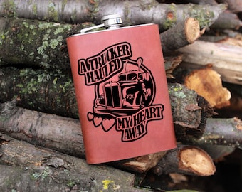 Flask, Truck Cab, Personalized Engraving Included (Real Leather) Gift 2023 Flask , Engraved Flask , Personalized Flask,  Groomsman Flask