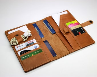 Family Leather Passport Holder (4) – Crazy Horse Travel Wallet w/ 7 Card Slots, Ticket Pockets, Pen Loop & Snap | Personalized, Handmade