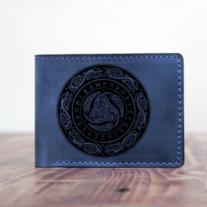 Viking Leather Bifold Men Wallet, Norse Celtic Leather Wallet, Vegvisir Norse Runes Card Bifold Wallet, Credit Card Wallet, Odin Gift