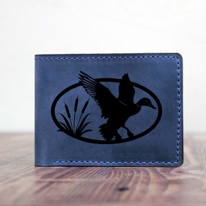 Regalo para el cazador, caza de patos, billetera de pato, cuero de cazador, billetera plegable, billetera minimalista, billetera de monograma, billetera delgada, billetera personalizada