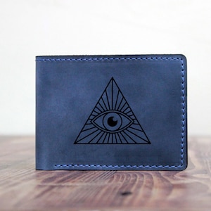 Ojo de la Providencia, símbolo de pirámide de ojo que ve grabado en la billetera, billetera Mason, regalo Mason, billetera de albañil,