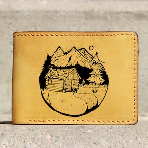 2023 Leder Bifold Mountain Portemonnaie - Herren Portemonnaie - Personalisierte Geldbörse - Einzigartiges Geschenk für ihn - Bräutigam Geschenk - Handgemacht