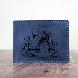 Cartera forestal, cartera vintage, cartera de la naturaleza, cartera de cuero para hombres, cartera con monograma, monedero delgado, montaña del bosque, cartera de monograma
