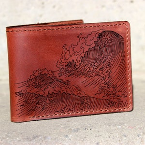 La billetera Great Wave, regalo para hombres, billetera única, billetera de cuero, billetera interesante, billetera plegable, billetera colorida, billetera fresca