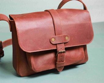 COgnac leather bag womens crossbody bag shoulder bag for women woman leather bag distressed leather bag gift for women birthday gift