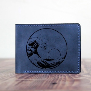 La billetera Great Wave, regalo para hombres, billetera única, billetera de cuero, billetera interesante, billetera plegable, billetera colorida, billetera fresca