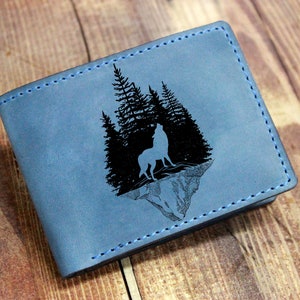 Lobo, billetera de cuero para hombres, lobo aullador, bosque, naturaleza, billetera de cuero de lobo, billetera personalizada, billetera grabada, billetera personalizada