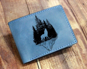 Lobo, carteira de couro masculina, lobo uivante, floresta, natureza, carteira de couro de lobo, carteira personalizada, carteira gravada, carteira personalizada