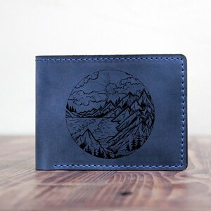 Cartera de cuero para hombres, billetera minimalista, billetera plegable, billetera grabada, billetera de tarjeta, billetera moderna, billetera de bolsillo frontal, billetera forestal