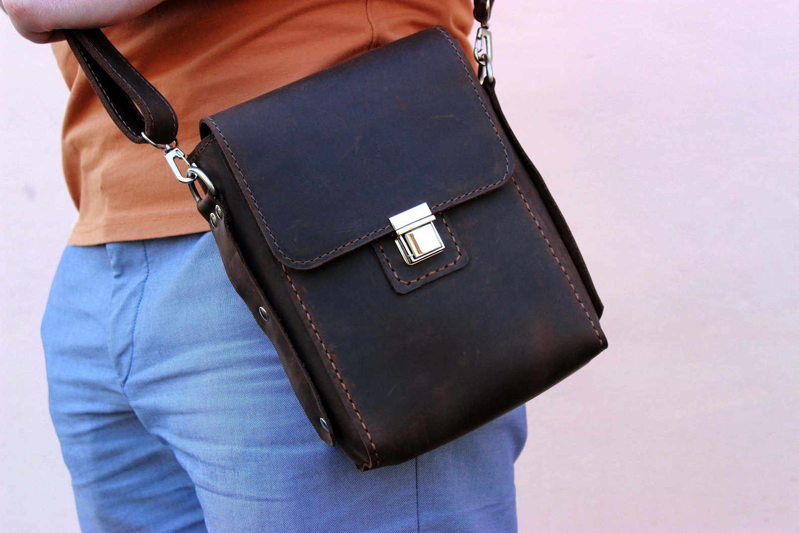 Mens Shoulder Bag Small Leather Bag for Men Leather Bag Etsy