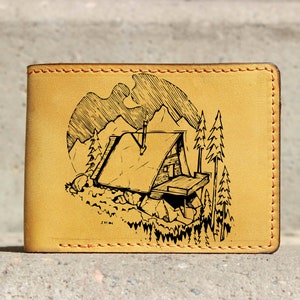 Cartera de cuero para hombres, cartera para hombres, billetera de montaña, billetera de cuero, billetera delgada, regreso a la escuela, billetera de cuero para hombres, billetera plegable