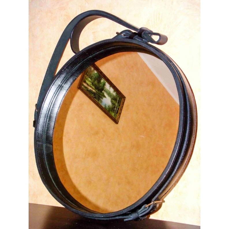 Round Mirror Leather Strap Mirror Roundleather Belt Mirror Etsy