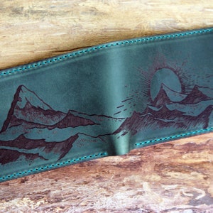 Cartera de montaña, personalizar cartera de cuero para hombres, cartera de cuero personalizada para hombres, regalos especiales de San Valentín para él 2020, regalos de mejor amigo