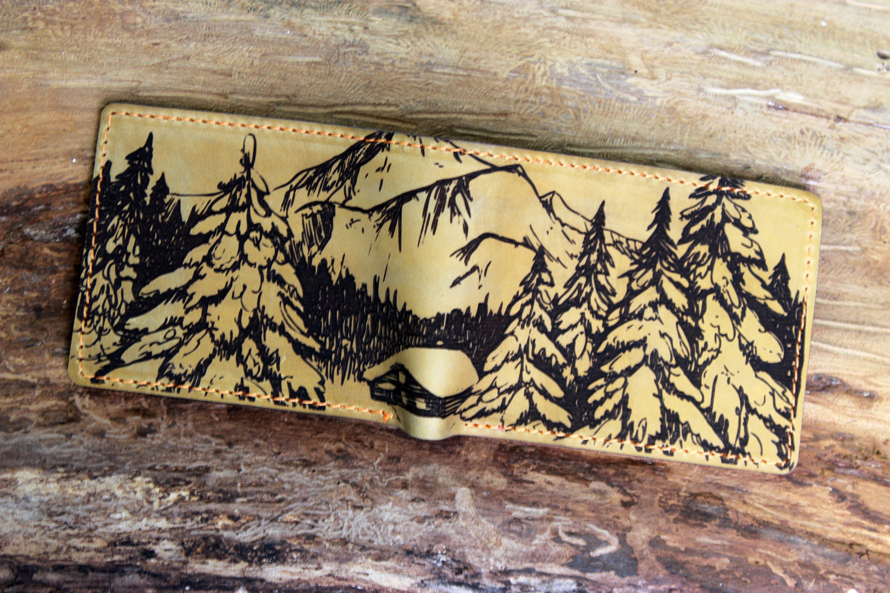 Mountain Wallet,men Wallet,leather Handmade Wallet,forest Tree Wallet ...