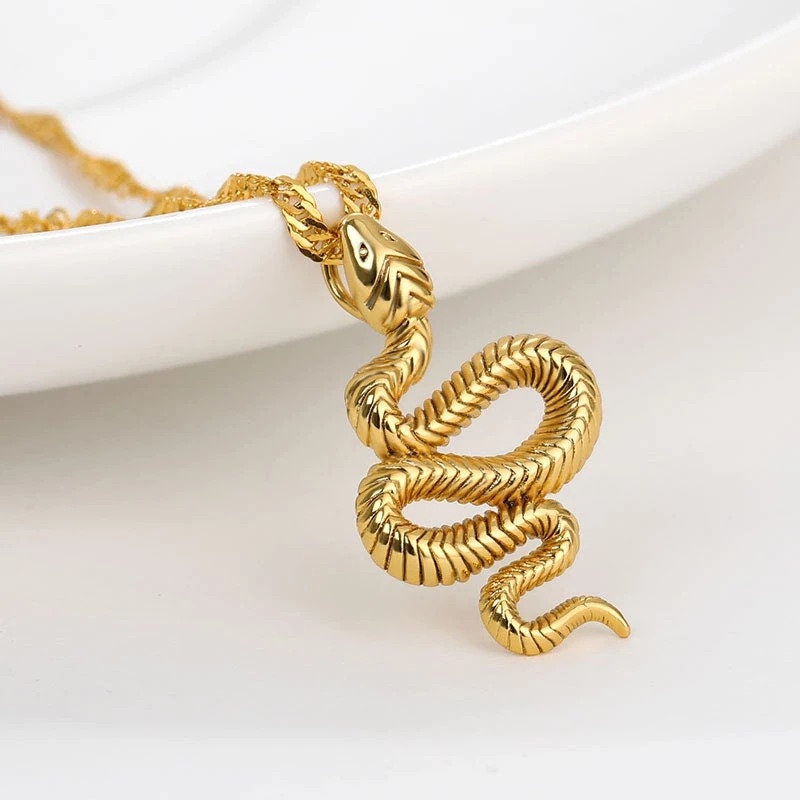 Gold Snake Necklace Serpent Jewelry Gold Snake Charm Etsy UK