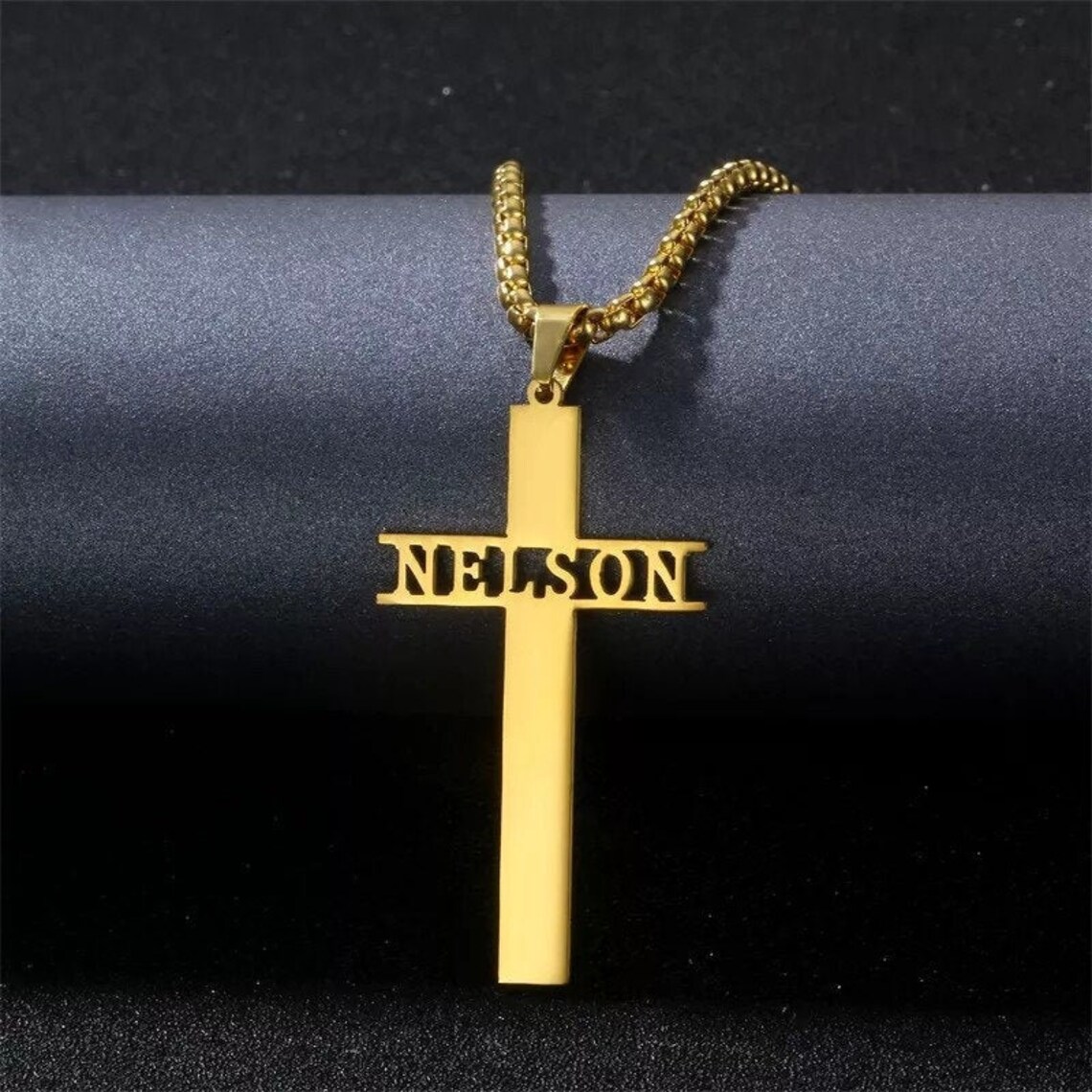 Cross Necklace With Name Confirmation Gift Custom Name Etsy