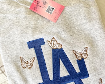 LA Butterfly Embroidered Crewneck Sweatshirt - Ash